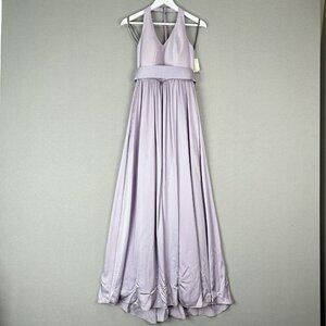 White Vera Wang Womens Dress 2 Purple Halter Satin Bridesmaid Gown Belt Sash